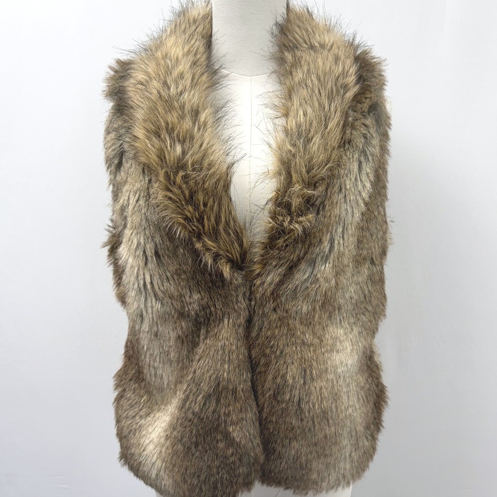 Express Faux Fur Vest Women's Medium Brown Open Front Cozy Boho Festival